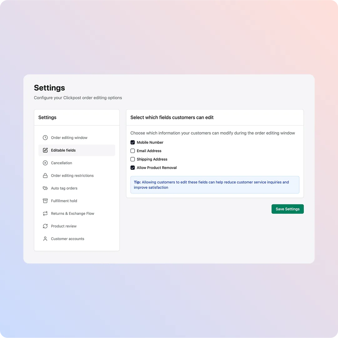 ClickPost Control what your customers can edit