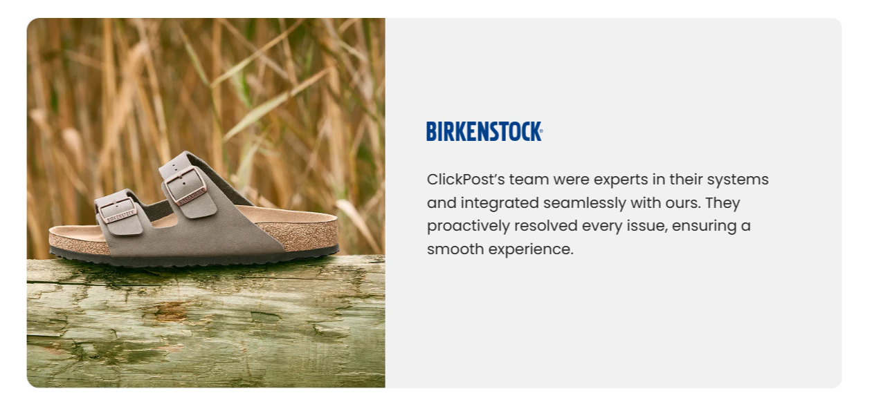 Birkenstock testimonial for ClickPost